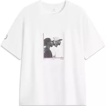 Li-Ning Wade Series Printed Letter Crew Neck Comfortable Breathable Short Sleeve T-Shirt Men Tops Standard-White AHSU163-8 M