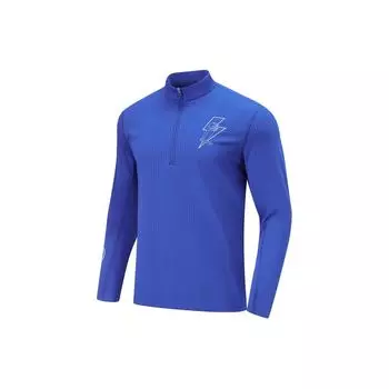 Li-Ning Wade Series Printed Letter Half-Zip Stand Collar Loose Long Sleeve T-Shirt Men Tops Dream-Blue ATLU001-2 M