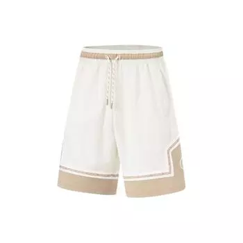 Li Ning Wade Series Spliced Mid Waist Drawstring Straight Leg Sports Shorts Men shorts Off-White Brown AAPU061-3 M