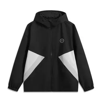 Li Ning Wade Series Удобная Повседневная Толстовка с Капюшоном Простая Свободная Цветной Блок Ветровка Мужская Верхняя Одежда Черная AFDV853-1 XL