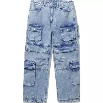 Li-Ning Washed Vintage Mid-Rise Comfortable Breathable Versatile Straight-Leg Jeans Men jeans Light-Blue AJQU019-2 M