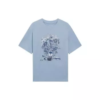 Li-Ning, вдохновленная китайской культурой, цветочный принт, футболка с круглым вырезом, мужские топы, нежно-серый, синий AHSS753-2 XL