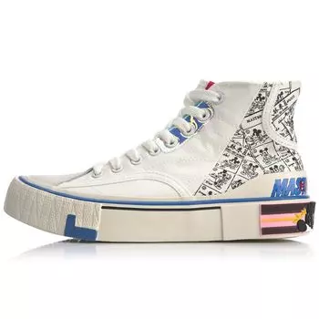 Li Ning We I Canvas Hi Cartoon Нескользящие износостойкие высокие кроссовки для скейтбординга Женские кроссовки для скейтбординга Белые серые AGCQ202-2 35