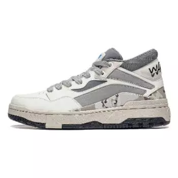 Li Ning We Wo Удобные универсальные модные нескользящие прочные повседневные туфли средней высоты Мужские повседневные туфли серо-белого цвета AGCT223-3 39
