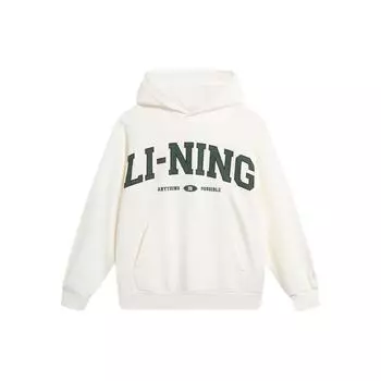 Li Ning Weekend Молодежное Худи с вышивкой букв, Повседневная толстовка унисекс, Молочно-белый AWDU781-7 XS