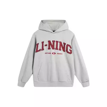 Li Ning Weekend Молодежный американский винтажный свитер с капюшоном и логотипом с принтом в виде буквы унисекс, толстовка светло-серого дымчато-серого цвета AWDU781-1 XS