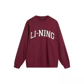 Li-Ning Weekend Youth Letter Print Round Neck Pullover Long Sleeve Hoody Unisex Hoody Deep-Vintage-Red AWDU785-2 XS
