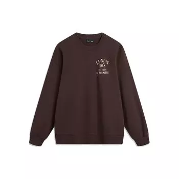 Li-Ning Weekend Youth Letter Print Round Neck Pullover Hoody Unisex Sweatshirt Charcoal-Brown AWDU797-4 S