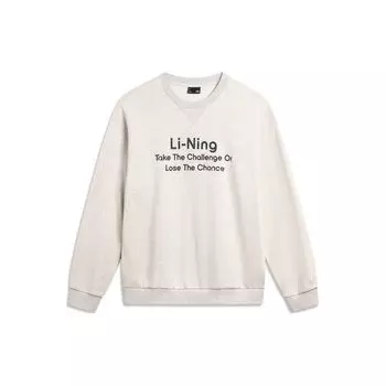 Li-Ning Weekend Youth Melange Letter Print Pullover Long Sleeve Round Neck Sweatshirt Unisex Sweatshirt Flower-Gray Tile-Gray AWDU799-10 L