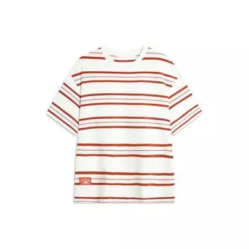 Li-Ning Weekend Youth Simple Versatile Striped Drop Shoulder Round Neck Cotton Short Sleeve T-Shirt Unisex Tops Off-White AHSU655-7 XXL