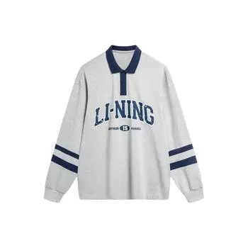 Li-Ning Weekend Youth Sports Fashion Series American Retro Letter Print Casual Polo Shirt Unisex Polo Shirts Flower-Gray Light-Smoke-Gray AWDU787-1 S