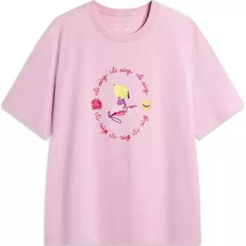 Li-Ning Weekend Youth Sports Trend Series Printed Letter Crew Neck Comfortable Breathable Loose Short Sleeve T-Shirt Women T-Shirts AHSU332-3 M