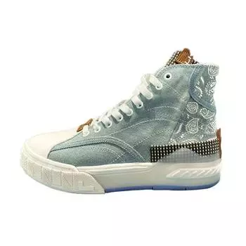 Li Ning Wei Wu Cashew Flower Повседневные высокие кроссовки для скейтбординга Женские кроссовки для скейтбординга Джинсово-синие AGCR216-1 35