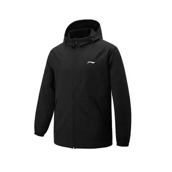 Li Ning ветрозащитная флисовая подкладка с капюшоном теплая мужская куртка черная AFDUD55 S