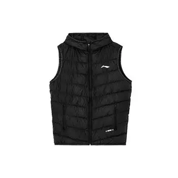 Li Ning ветрозащитный короткий воротник-стойка однотонный теплый пуховый жилет с капюшоном мужские жилеты черный AMRR035-1 S