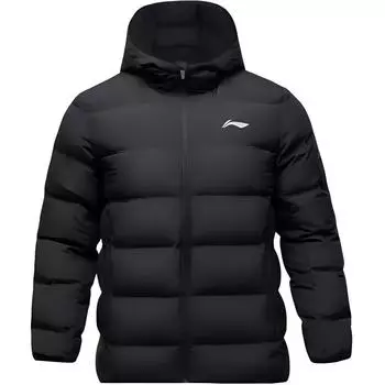 Li-Ning Windproof Warm Hooded Casual Down Jacket Men outerwear Black YYMU143-1 L