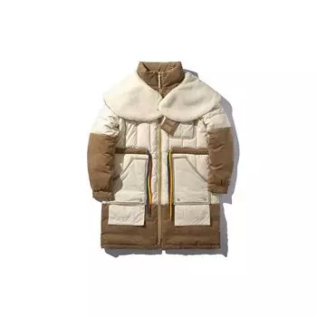 Li Ning воротник-стойка теплая длинная куртка-пуховик мужская верхняя одежда бумажно-белый дымчато-абрикосовый AYMP143-1 M