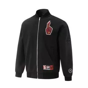 Li Ning Wow Wade Series Devil Fish теплая свободная бейсбольная куртка с удобным узором из хлопка мужская куртка черного цвета AJMV143-1 L