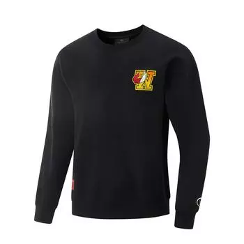 Li Ning Wow Wade Series Devil Fish Fleece Теплая свободная, приятная для кожи, мягкая, удобная, с круглым вырезом, с принтом букв, мужская толстовка, черная AWDV889-1 M