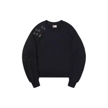 Li Ning вышитый принт круглый вырез пуловер толстовка женская толстовка черный AWDT686-7 S