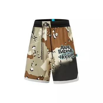 Li Ning X Aape Collaboration Anti-Five Series Letter Print Влагоотводящие быстросохнущие баскетбольные шорты Мужские шорты Chaos-Brown AAPT985-1