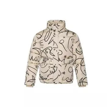 Li Ning X Artist DFT Collaboration Wade Series Fun Pattern Stand Collar Loose Sports Down Jacket Winter Men Jacket Beige AYMR443-2 L