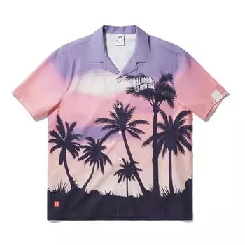 Li Ning X Billionaire Boys Club Коллаборация Серия Скейтбордов Рубашка с коротким рукавом на пуговицах с градиентным пейзажем Мужские рубашки Закат ASHU549-1 L