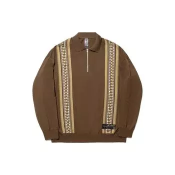 Li Ning X Bruce Lee Collaboration Kung Fu Series Striped Polo Loose Fit Long Sleeve Knit Sweeper Unisex Sweeper Clay-Brown AMBT239-2 S