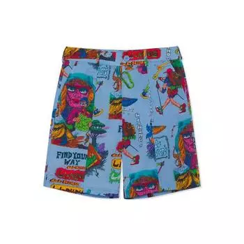 Li Ning X Chinatown Market Collaboration Fun Pattern Printed Loose Sports Shorts Men Shorts Blue AKSR695-2 XL