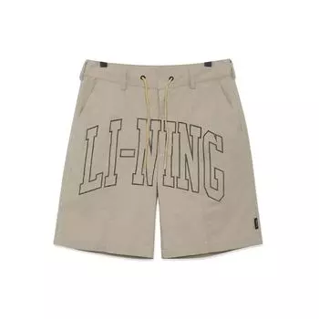 Li Ning X Chinatown Market Collaboration Letter Print Светоотражающие свободные спортивные повседневные шорты с завязками на шнурке Мужские шорты кашемирово-серого цвета AKSR689-2 S