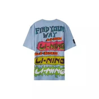 Li Ning X Chinatown Market Collaboration Повседневная спортивная футболка с буквенным принтом Быстросохнущая футболка с коротким рукавом для мужчин Светло-серо-голубой AHSR899-2 XXL