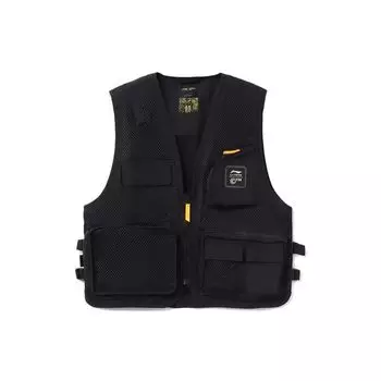Li Ning X Chinatown Market Collaboration Utility Multi-Pocket Mesh Spliced Loose Vest Men Vests Black AMDR057-1 M