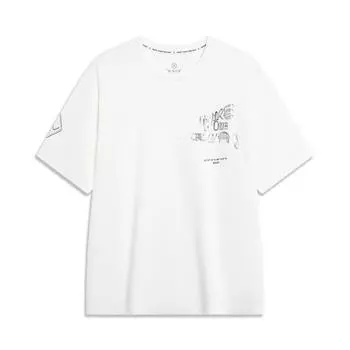 Li Ning X Cyril Artist Collaboration American Vintage Letter Print Футболка свободного кроя с коротким рукавом и заниженной линией плеч, унисекс, топы цвета «белый» AHST851-2 XL