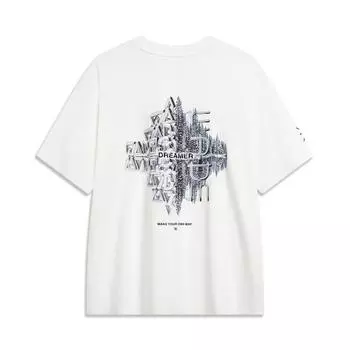 Li Ning X Cyril Artist Collaboration Series Свободный крой с французским узором и круглым вырезом с коротким рукавом Футболка унисекс Топы цвета слоновой кости AHST847-2 L