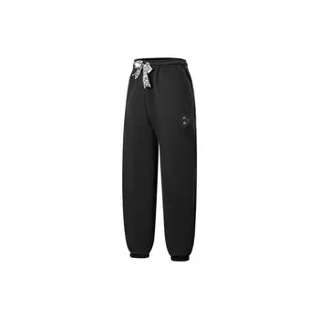 Li Ning X Cyril Artist Collaboration Series однотонные флисовые трикотажные спортивные брюки со средней талией и манжетами, мужские брюки черного цвета AKLTB33-1 XL