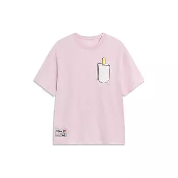 Футболка с коротким рукавом и круглым вырезом Li-Ning X Disney Cartoon Animation Patch, женские топы, нежно-песочно-розового цвета AHST276-1 L