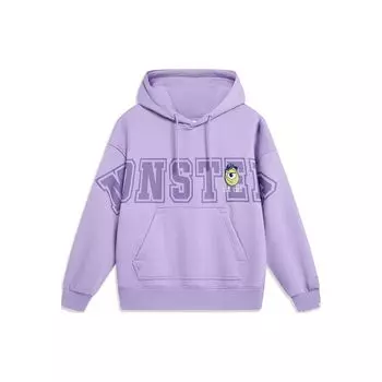 Li Ning X Disney Cartoon Print Флисовый теплый свободный пуловер с капюшоном Женские толстовки с капюшоном Rose-Purple AWDT810-3 S