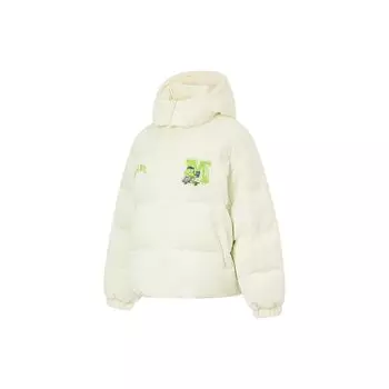 Li Ning X Disney Cartoon Print Свободный пуховик с капюшоном Женская верхняя одежда Off-White AYMT108-1 XL