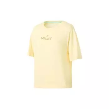 Li-Ning X Disney Co-Brand Training Series Alphabet Print Tag Ribbon Свободная спортивная футболка с коротким рукавом для женщин, топы ванильно-желтого цвета ATSR204-2 L