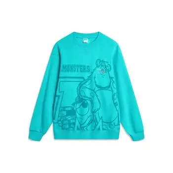 Li Ning X Disney Collaboration FW23 Письменный мультяшный принт Флис Теплый свободный пуловер Толстовка унисекс Ледяной-фарфорово-зеленый AWDT813-4 L