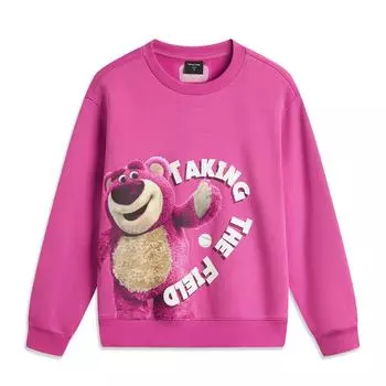 Li Ning X Disney Collaboration Pixar Strawberry Bear Series Cartoon Letter Round Neck Comfortable Airful Fleece warm Hooded AWDU432-1 S
