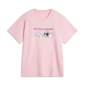 Li Ning X Disney Collaboration Series Универсальная дышащая свободная мягкая удобная футболка с коротким рукавом для женщин Топы Новые-кораллово-розовые AHSUA82-6 S
