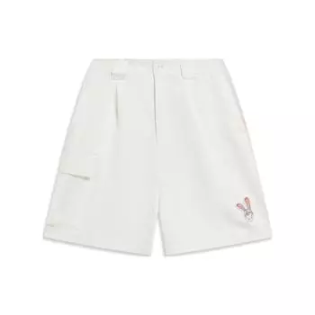 Li Ning X Disney Collaboration Серия «Зверополис» с вышивкой из мультфильмов, свободные повседневные шорты средней посадки, женские шорты цвета «белый» AKST246-1 XS