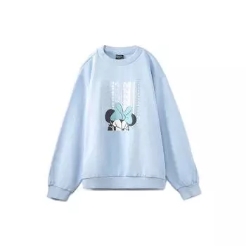 Li Ning X Disney Collaboration Sports Fashion Series Mickey Print Loose Sports Crewneck Sweatshirt Women sweatshirt Light-Frost-Blue AWDR330-5 3XL