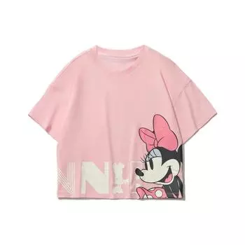 Li Ning X Disney Collaboration Sports Lifestyle Series Cartoon Print Round Neck Short Sleeve T Shirt Women Tops Pink AHSR424-7 XXL