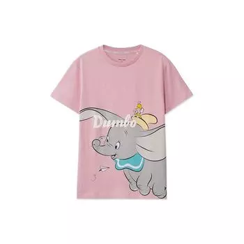 Li Ning X Disney Dumbo Series Cartoon Print Свободная спортивная футболка с коротким рукавом для женщин, топы медово-розового цвета AHSRA64-3 M