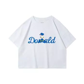 Li Ning X Disney Футболка с принтом букв Дональда Дака, круглым вырезом и короткими рукавами, женский топ, белый AHSR542-1 M