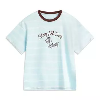 Li Ning X Disney История игрушек Полосатый принт Винтажный Повседневный Удобный Дышащий Футболка с круглым вырезом и коротким рукавом Женские топы AHSV182-3 S