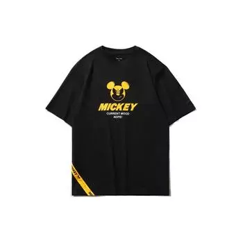 Li-Ning X Disney Joint Fashion Series мультяшный принт круглый вырез свободная футболка с коротким рукавом унисекс топы черный AHSR338-1 S