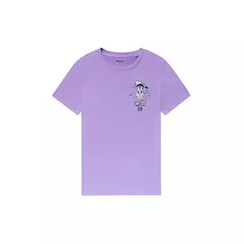 Li Ning X Disney Letter Print Round Neck Pullover Short Sleeve T Shirt Women Tops Purple AHSS264-5 XS